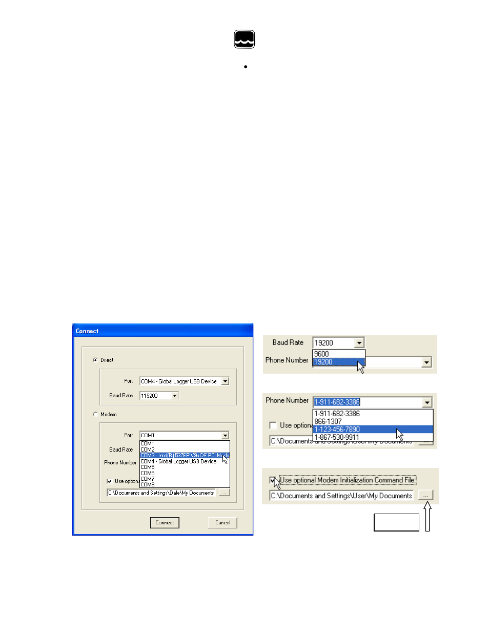 V. modem connection | Xylem WQ-FDO Sensor and GL500-7-2 Data Logger User Manual | Page 9 / 34