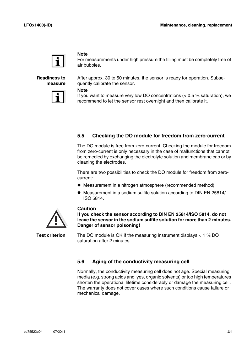 6 aging of the conductivity measuring cell, Aging of the conductivity measuring cell | Xylem LFOx1400_LFOx1400-ID User Manual | Page 17 / 26