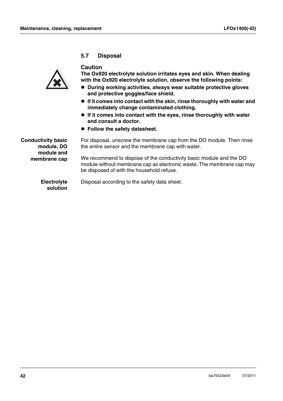 7 disposal, Disposal | Xylem LFOx1400_LFOx1400-ID User Manual | Page 18 / 26
