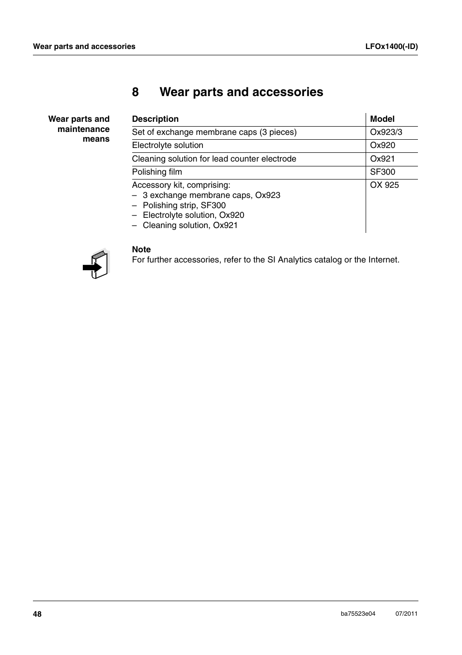 8 wear parts and accessories, Wear parts and accessories, Rer (see chapter 8 w | Parts, Accessories, Chapter 8 w, 8wear parts and accessories | Xylem LFOx1400_LFOx1400-ID User Manual | Page 24 / 26