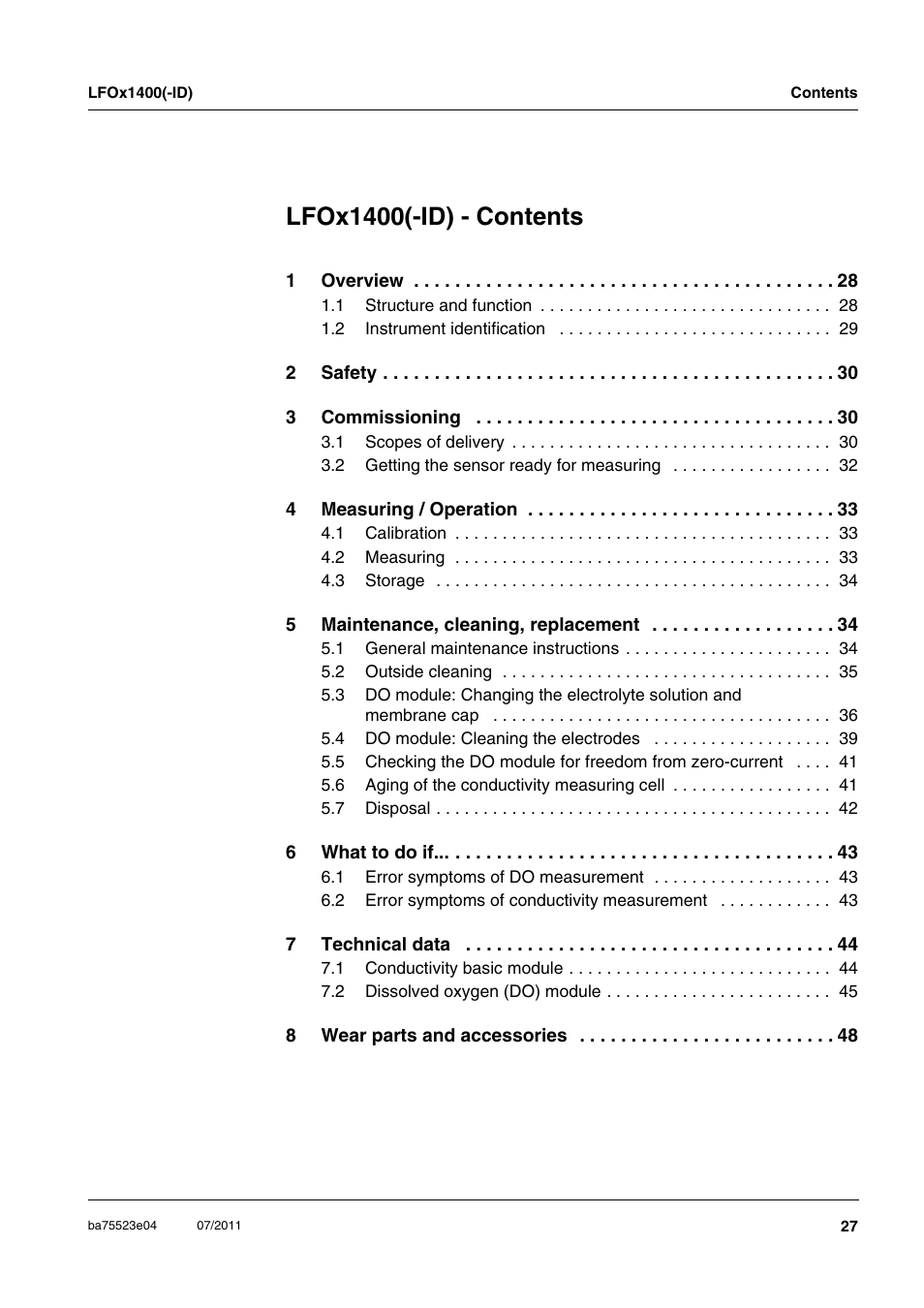 Lfox1400(-id) - contents | Xylem LFOx1400_LFOx1400-ID User Manual | Page 3 / 26