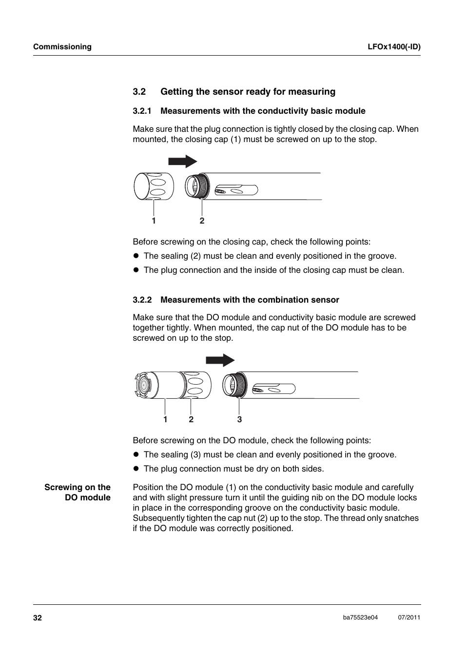 Getting the sensor ready for measuring | Xylem LFOx1400_LFOx1400-ID User Manual | Page 8 / 26