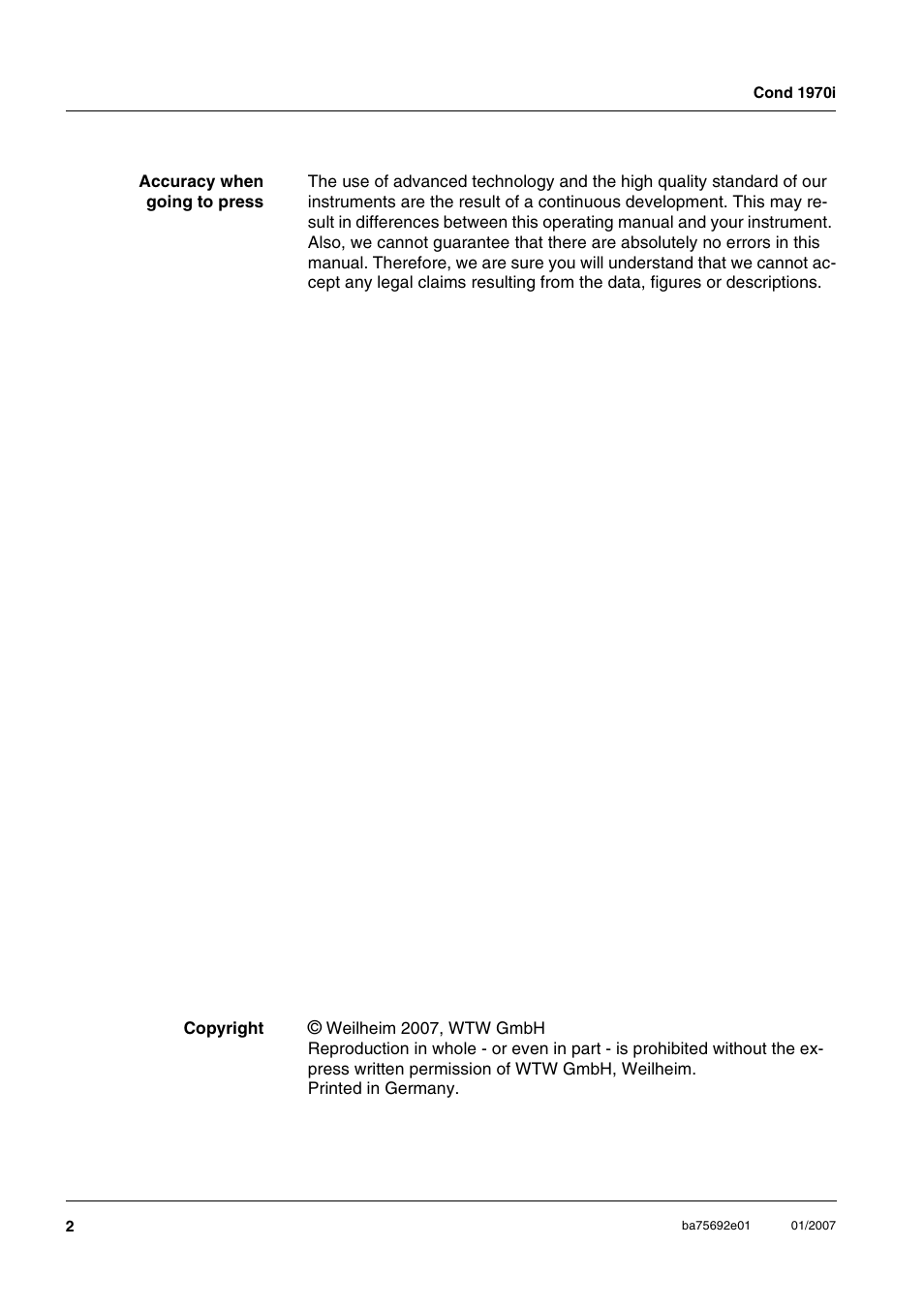 Xylem Cond 1970i User Manual | Page 2 / 67