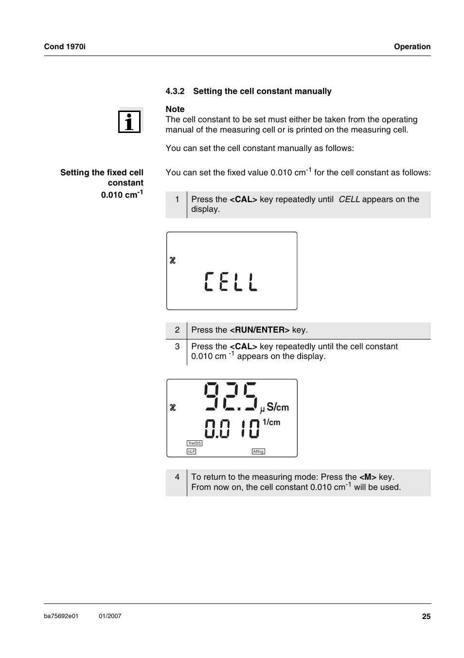 2 setting the cell constant manually, Setting the cell constant manually, C t 1 1 | E l l c | Xylem Cond 1970i User Manual | Page 25 / 67