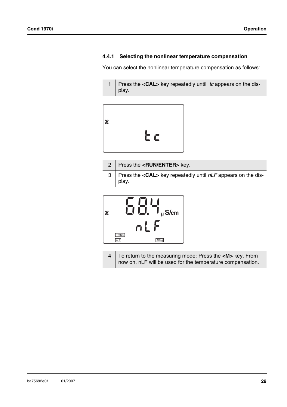 1 selecting the nonlinear temperature compensation, Selecting the nonlinear temperature compensation, C t 1 1 | N l f | Xylem Cond 1970i User Manual | Page 29 / 67