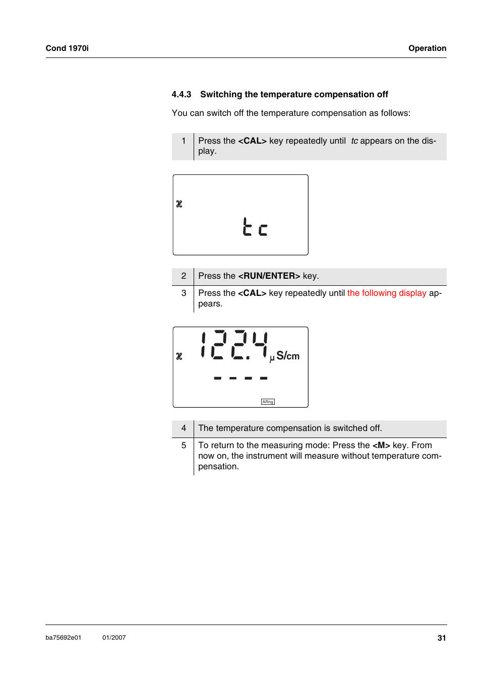 3 switching the temperature compensation off, Switching the temperature compensation off, C t 1 1 | Xylem Cond 1970i User Manual | Page 31 / 67