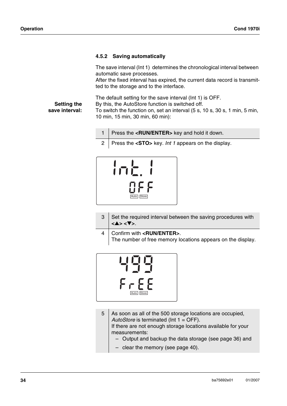 2 saving automatically, Saving automatically, 1n t | Xylem Cond 1970i User Manual | Page 34 / 67