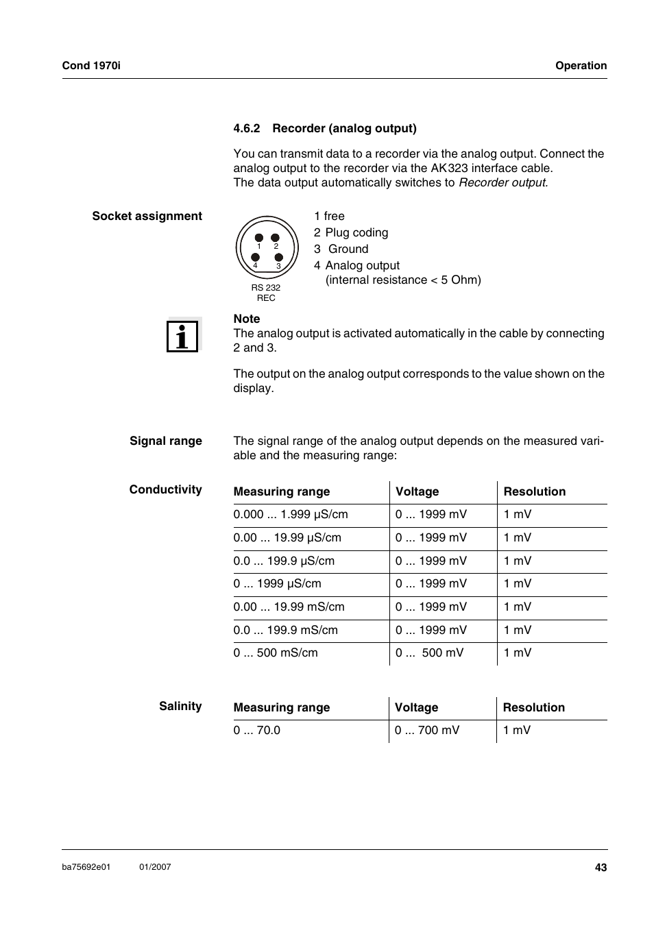 2 recorder (analog output), Recorder (analog output) | Xylem Cond 1970i User Manual | Page 43 / 67