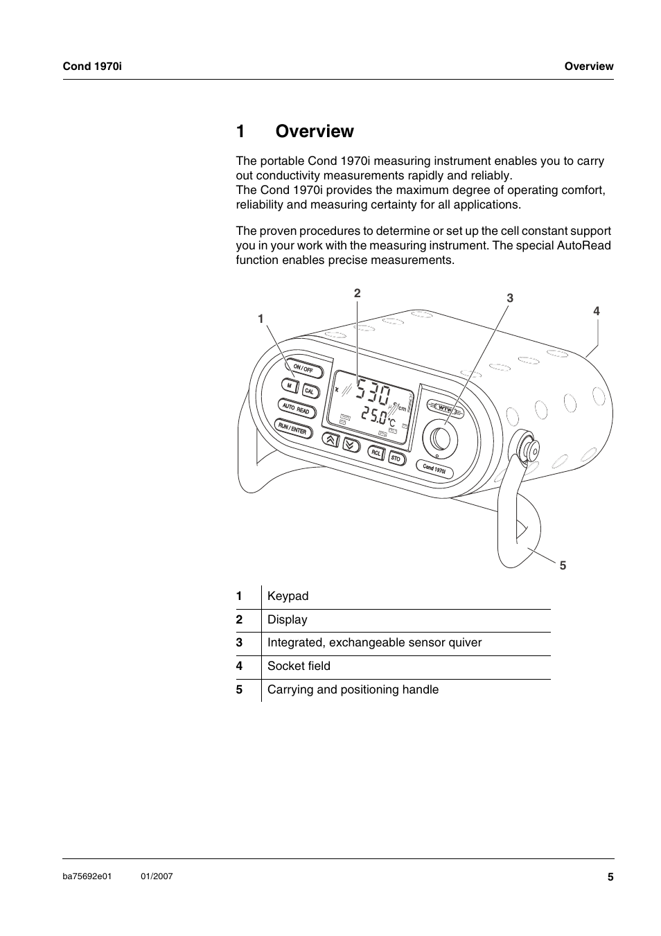 1 overview, Overview, 1overview | Xylem Cond 1970i User Manual | Page 5 / 67