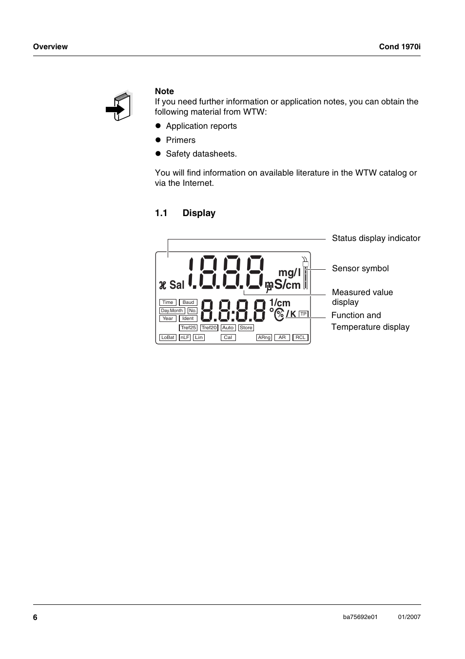 1 display, Display | Xylem Cond 1970i User Manual | Page 6 / 67