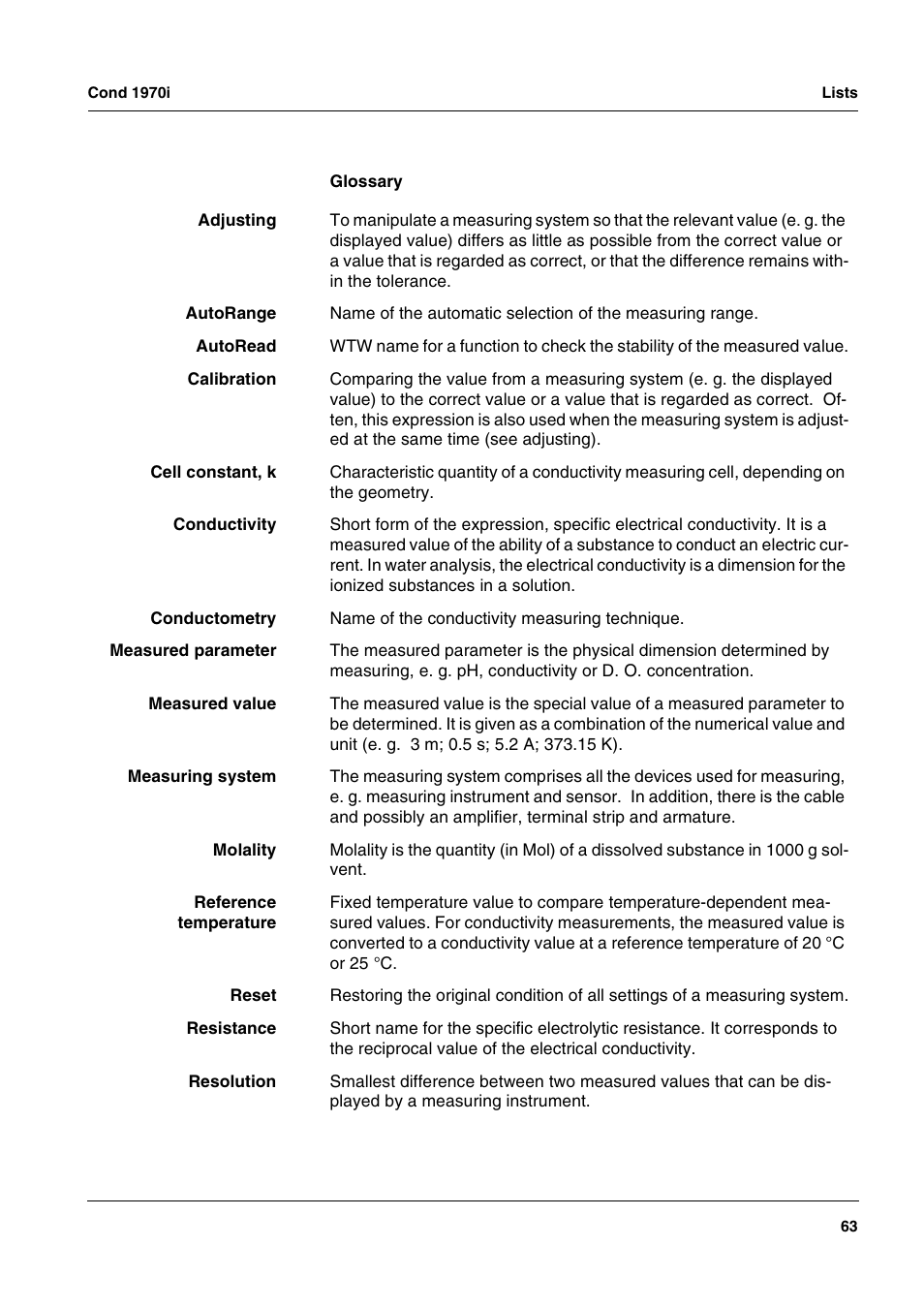 Xylem Cond 1970i User Manual | Page 63 / 67