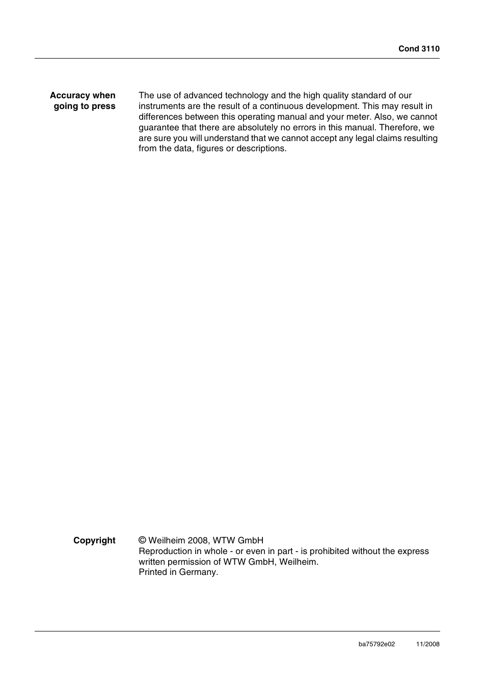 Xylem COND3110 HANDHELD CONDUCTIVITY METERS User Manual | Page 2 / 41