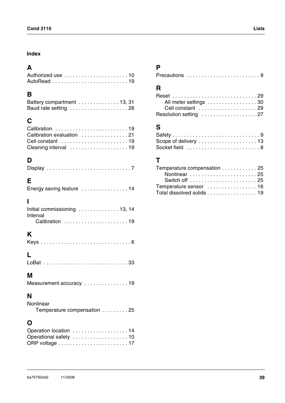 Xylem COND3110 HANDHELD CONDUCTIVITY METERS User Manual | Page 39 / 41