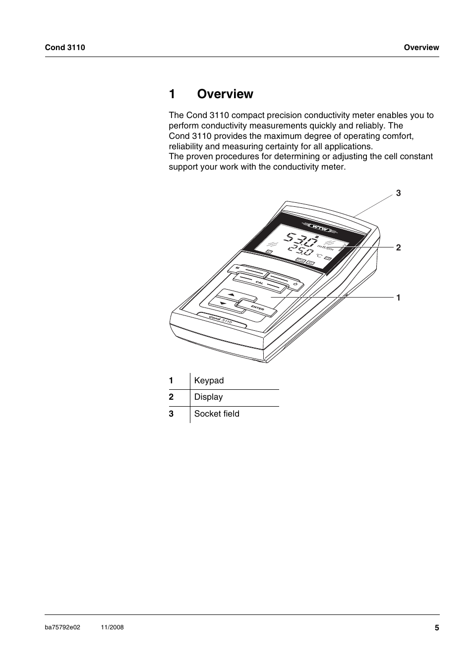 1 overview, Overview, 1overview | Xylem COND3110 HANDHELD CONDUCTIVITY METERS User Manual | Page 5 / 41