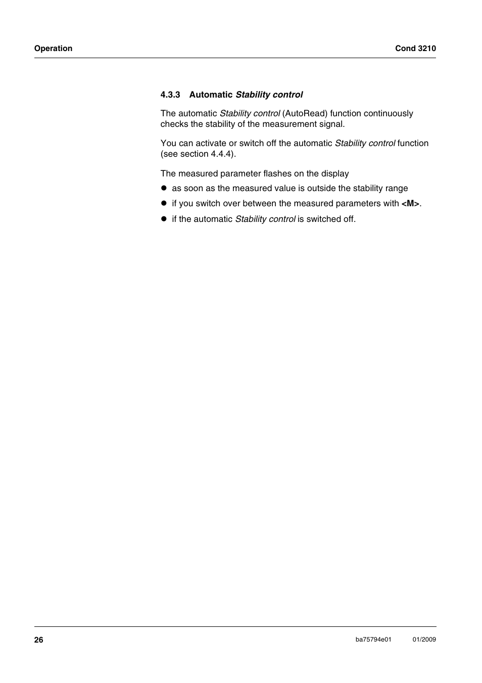 3 automatic stability control, Automatic | Xylem COND3210 HANDHELD CONDUCTIVITY METERS User Manual | Page 26 / 56