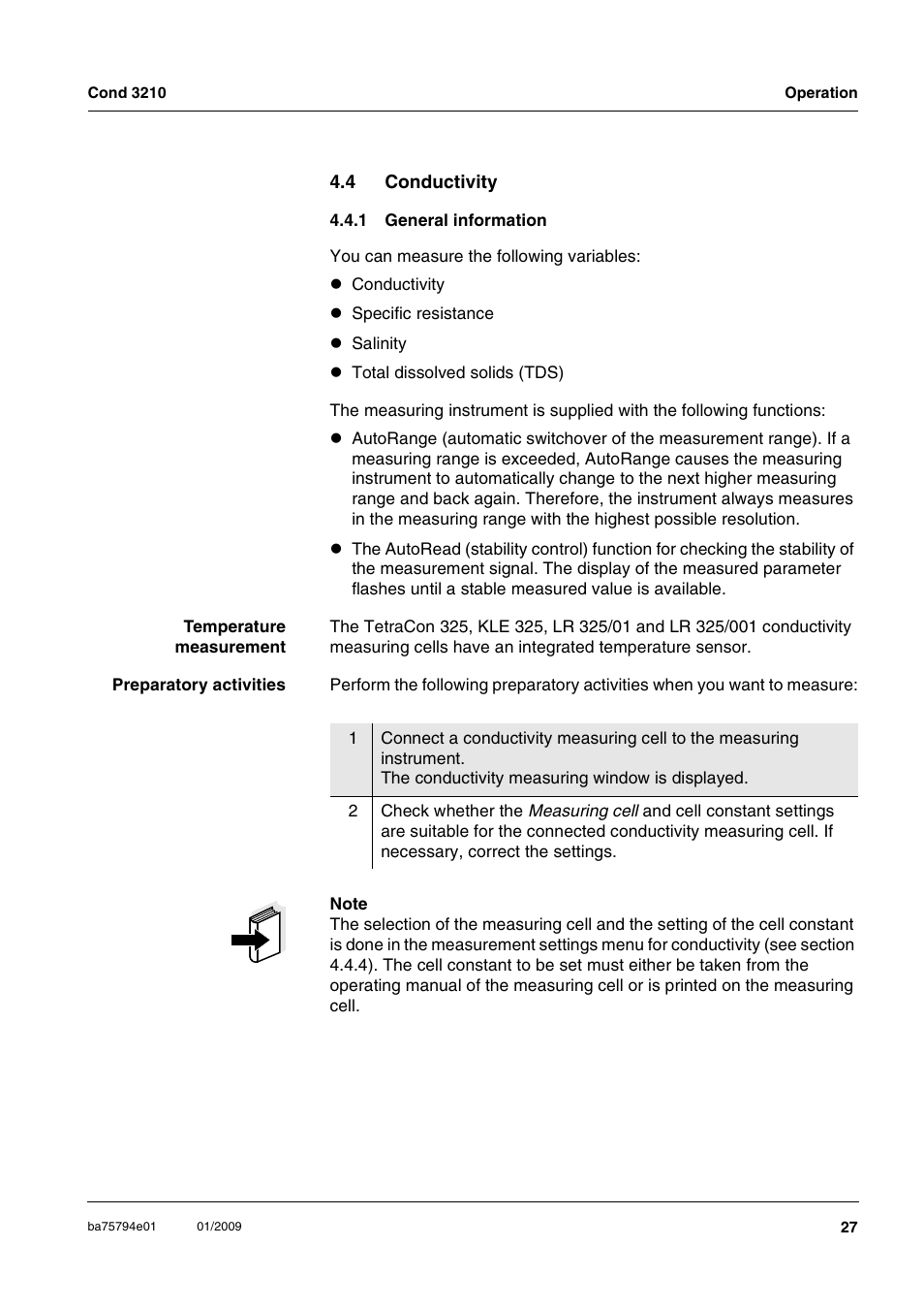4 conductivity, 1 general information, Conductivity 4.4.1 | General information | Xylem COND3210 HANDHELD CONDUCTIVITY METERS User Manual | Page 27 / 56