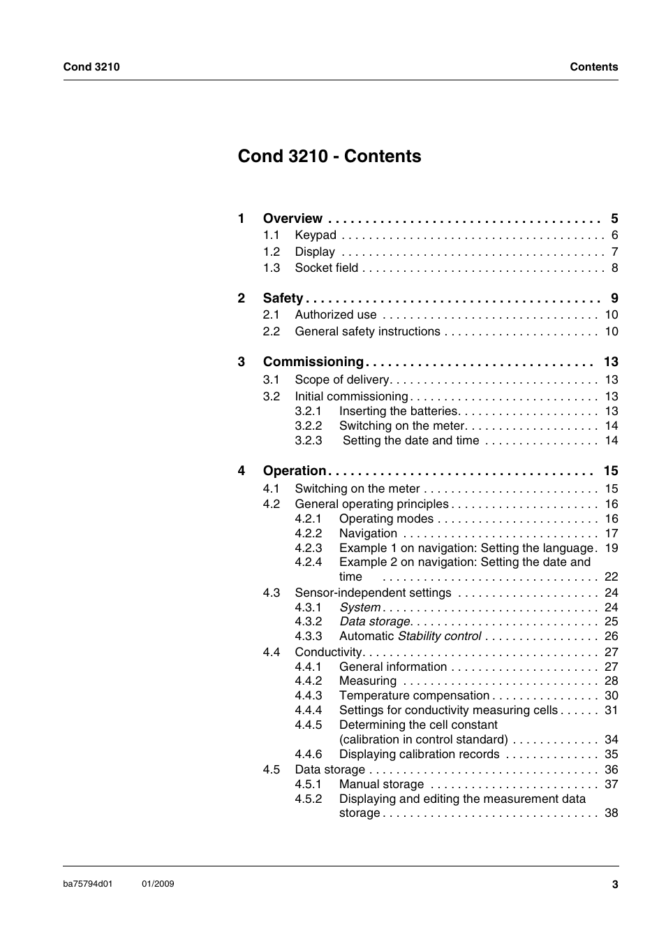 Cond 3210 - contents | Xylem COND3210 HANDHELD CONDUCTIVITY METERS User Manual | Page 3 / 56