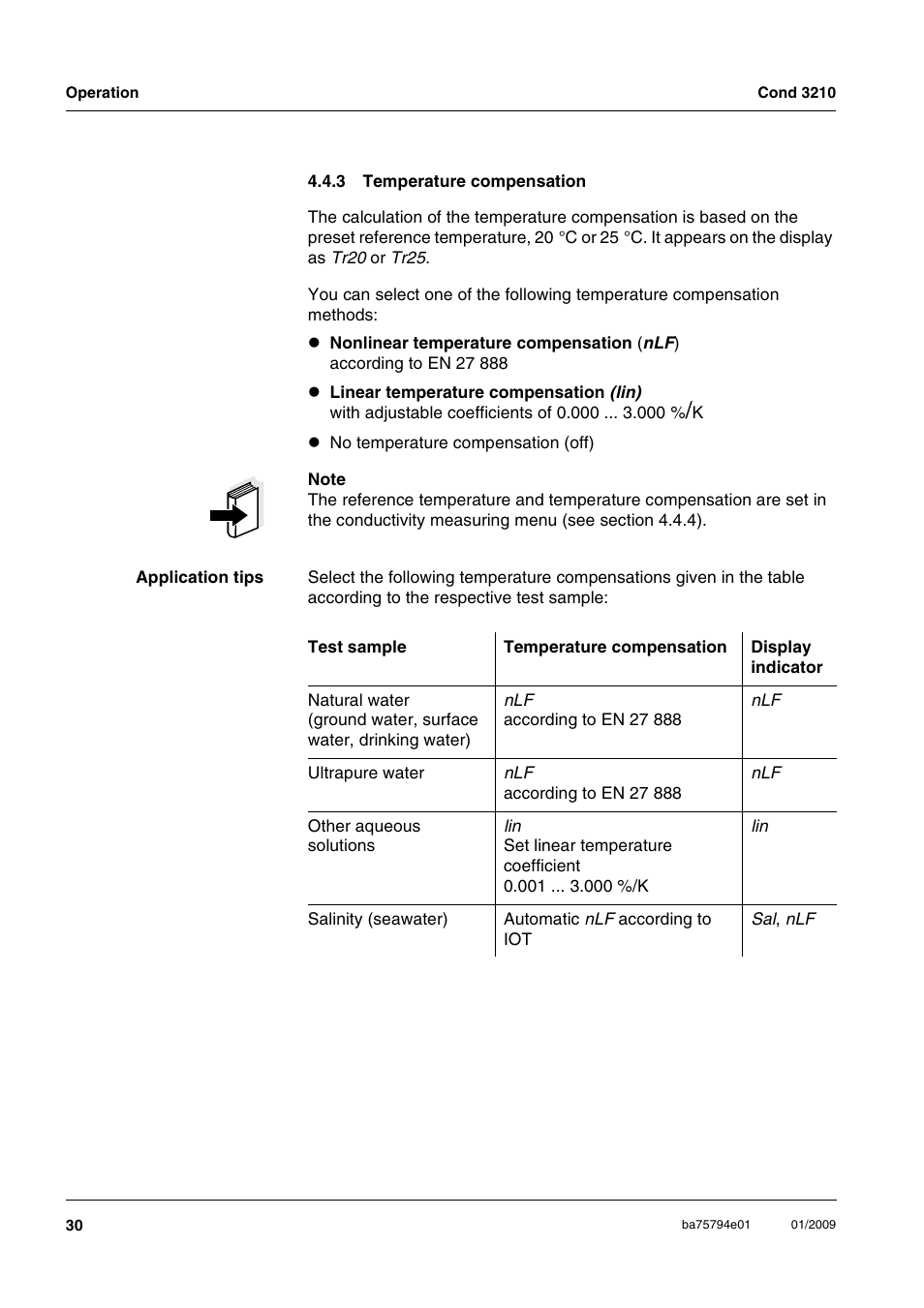 3 temperature compensation, Temperature compensation | Xylem COND3210 HANDHELD CONDUCTIVITY METERS User Manual | Page 30 / 56