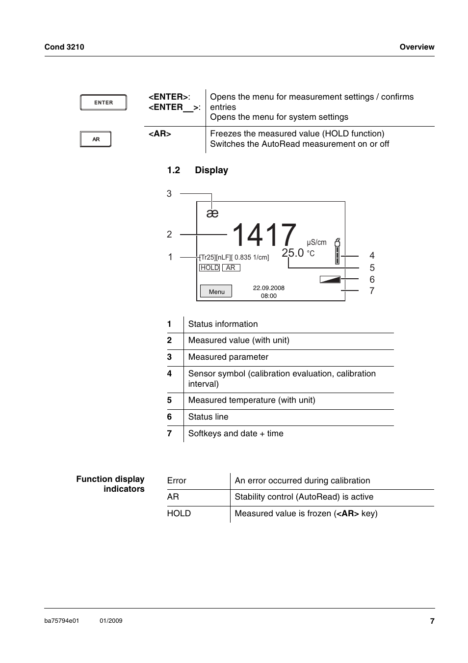 2 display, Display | Xylem COND3210 HANDHELD CONDUCTIVITY METERS User Manual | Page 7 / 56