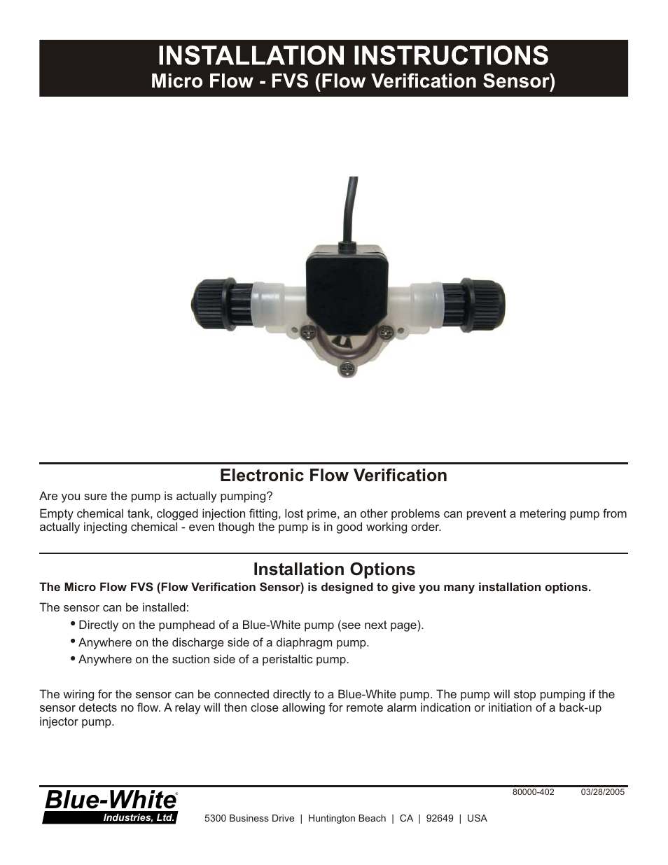 Xylem MICRO-FLOW FLOW VERIFICATION SENSORS User Manual | 6 pages