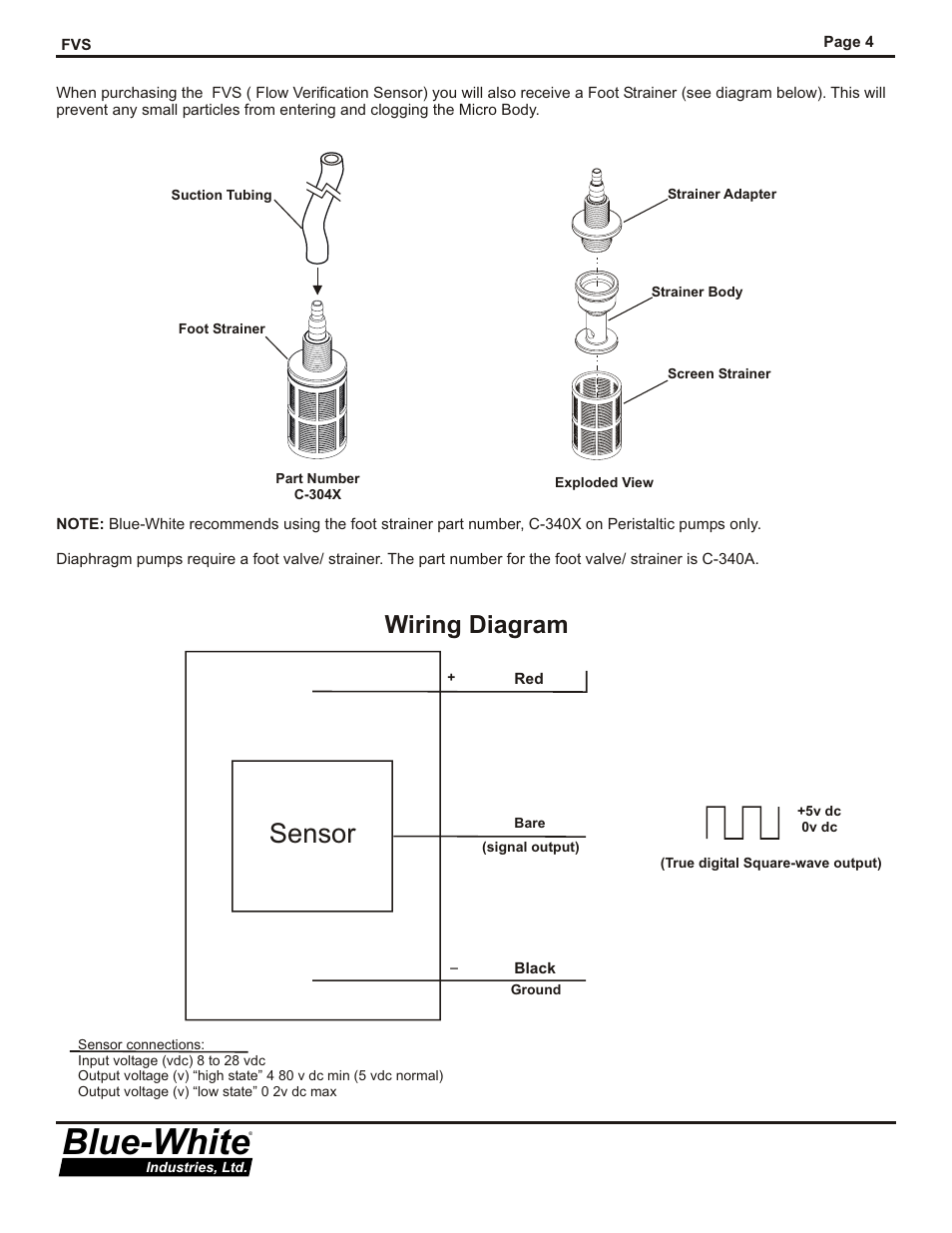 Blue-white, Sensor, Wiring diagram | Xylem MICRO-FLOW FLOW VERIFICATION SENSORS User Manual | Page 5 / 6
