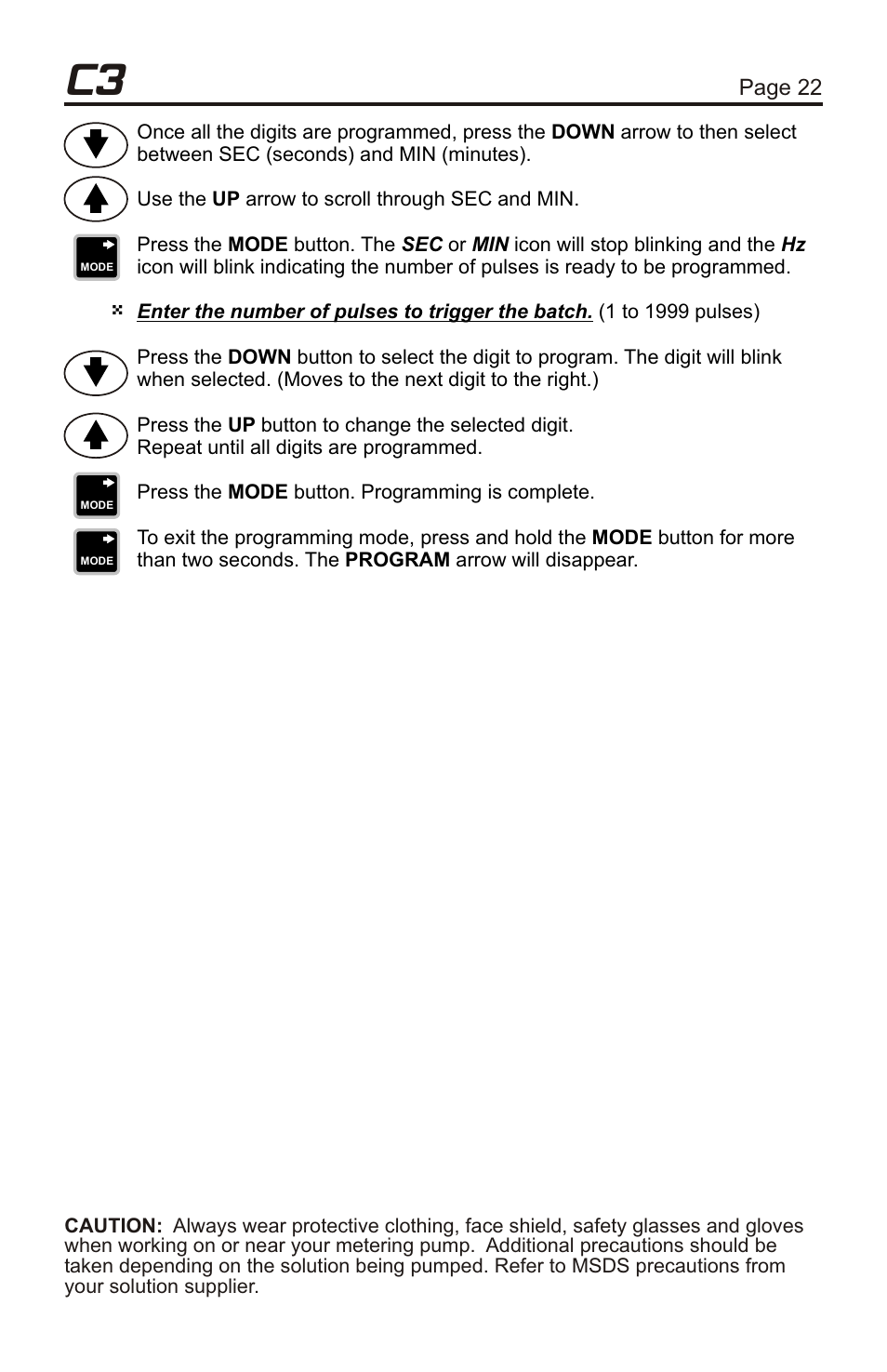 0 measuring the pump’s output - volumetric test, Page 23, Page 22 | Example | Xylem C3V CHEMICAL METERING PUMPS User Manual | Page 22 / 32