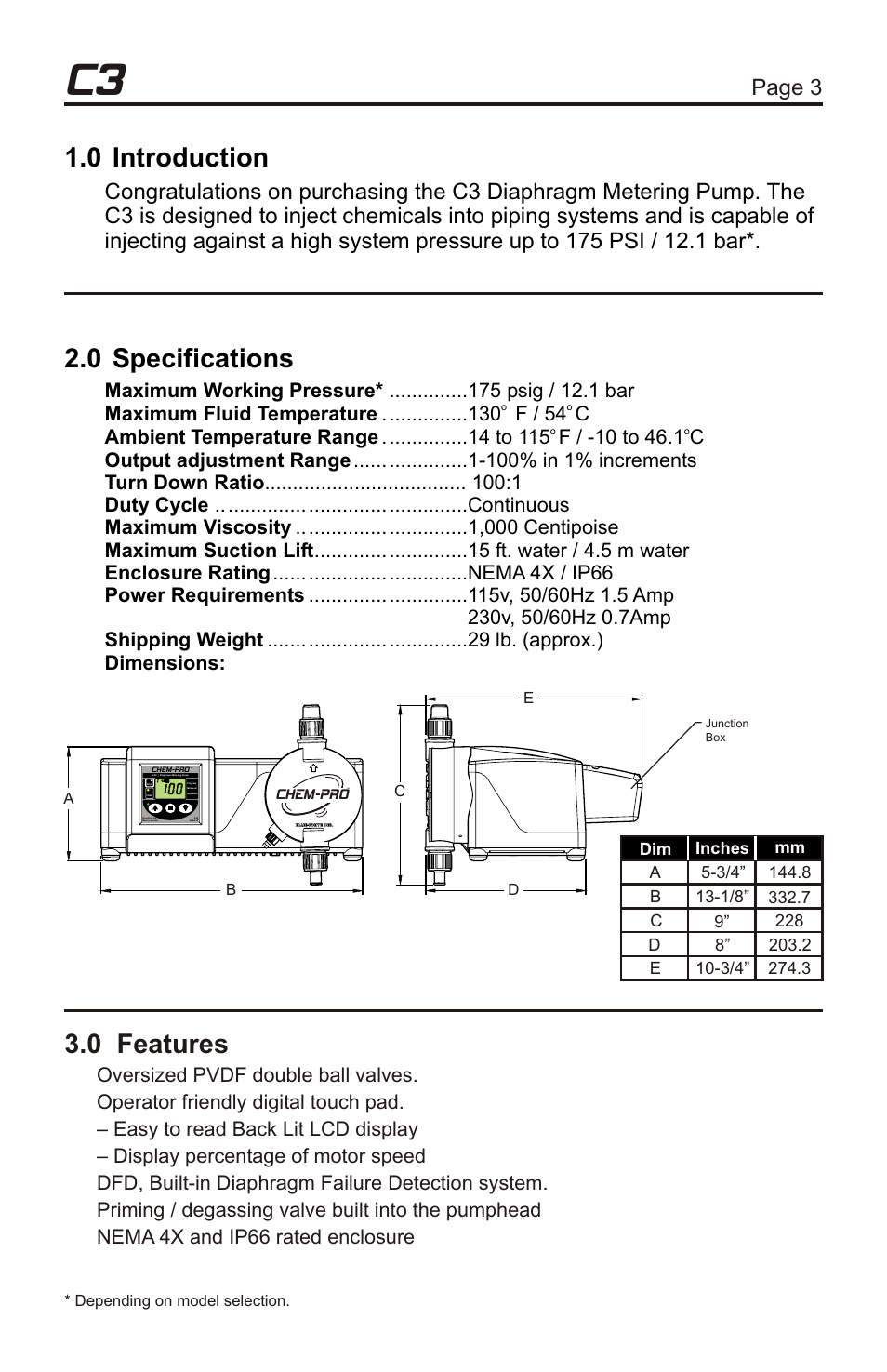 Xylem C3V CHEMICAL METERING PUMPS User Manual | Page 3 / 32