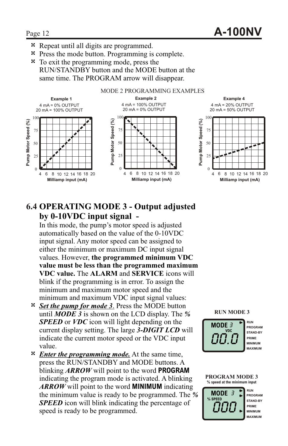 A-100nv, Page 12, 3mode | Xylem A-100NV DIGITAL PERISTALTIC PUMPS User Manual | Page 12 / 24