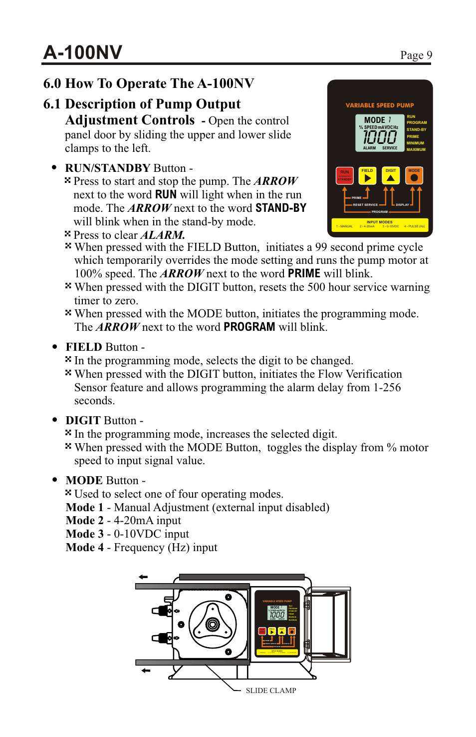 A-100nv, Page 9, 1mode | Xylem A-100NV DIGITAL PERISTALTIC PUMPS User Manual | Page 9 / 24