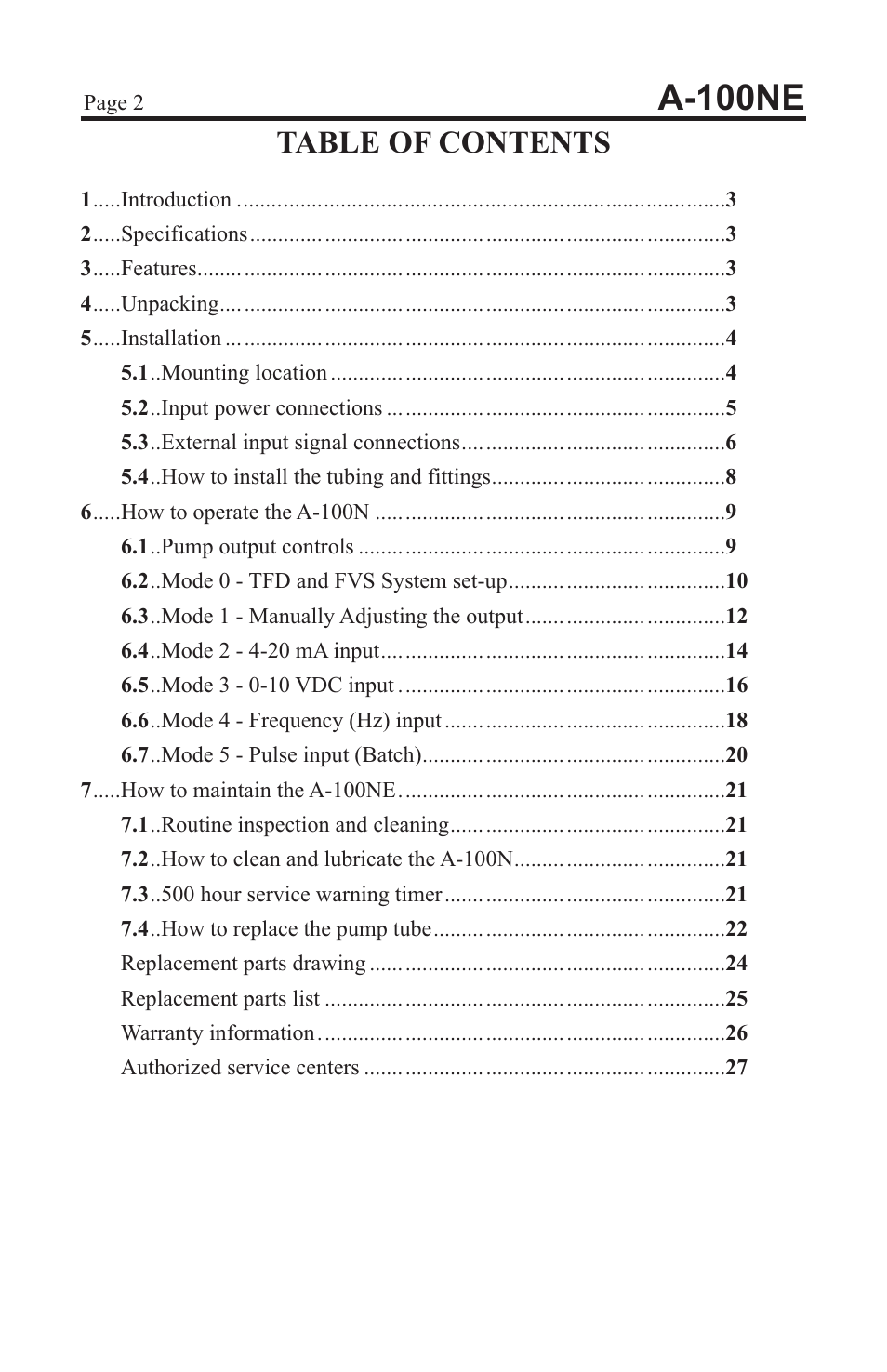 Xylem A-100NE CHEMICAL PUMPS User Manual | Page 2 / 28