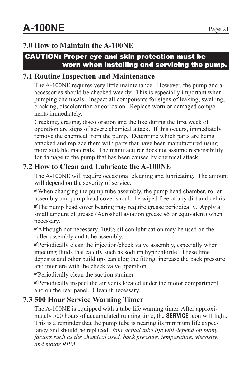 A-100ne | Xylem A-100NE CHEMICAL PUMPS User Manual | Page 21 / 28