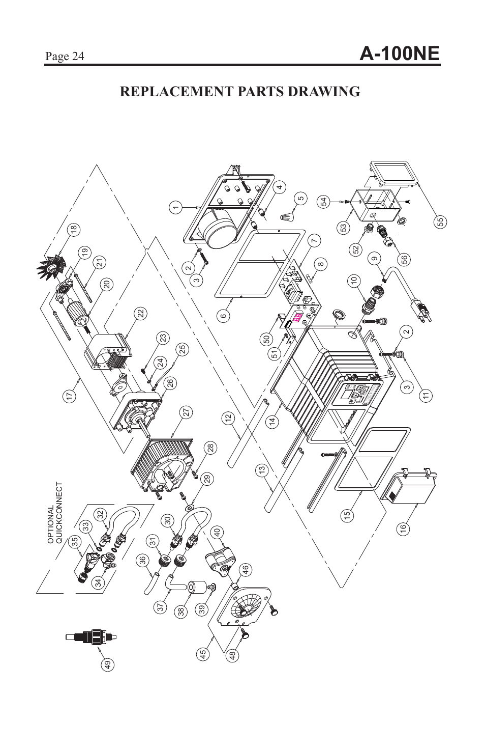 A-100ne, Replacement parts drawing, Page 24 | Xylem A-100NE CHEMICAL PUMPS User Manual | Page 24 / 28