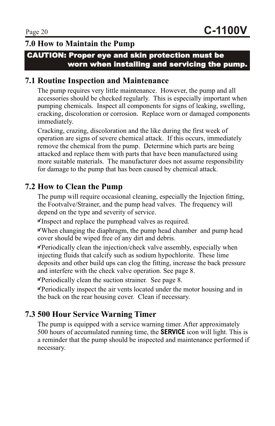 C-1100v | Xylem C-1100V DIAPHRAGM METERING PUMPS User Manual | Page 20 / 28