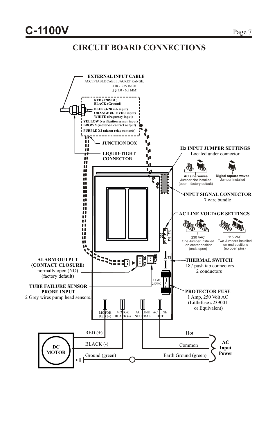 C-1100v, Circuit board connections, Page 7 | Xylem C-1100V DIAPHRAGM METERING PUMPS User Manual | Page 7 / 28