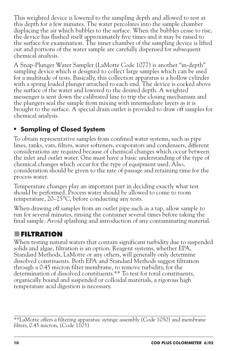 Filtration | LaMotte COD Plus Colorimeter 1922-EX2 User Manual | Page 10 / 133