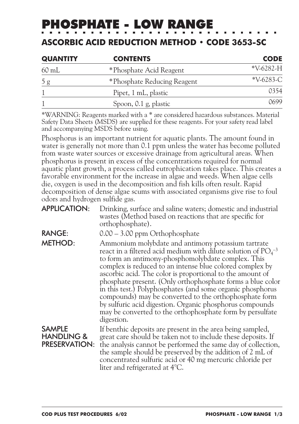 Phosphate - low range | LaMotte COD Plus Colorimeter 1922-EX2 User Manual | Page 104 / 133