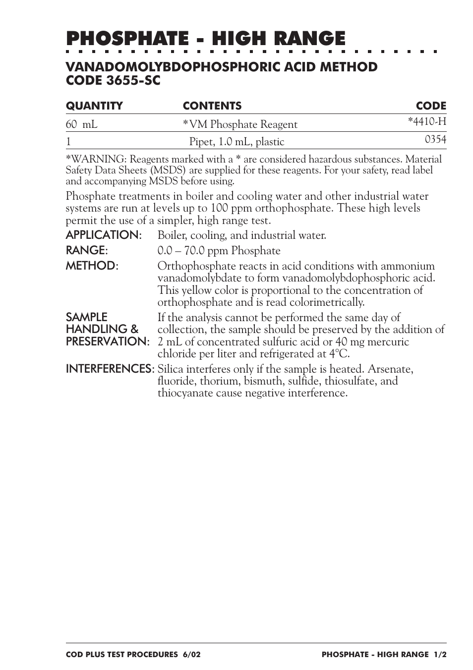 Phosphate - high range | LaMotte COD Plus Colorimeter 1922-EX2 User Manual | Page 108 / 133