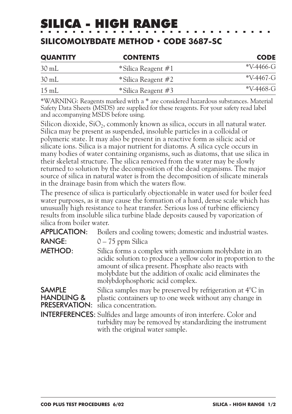 Silica - high range | LaMotte COD Plus Colorimeter 1922-EX2 User Manual | Page 116 / 133