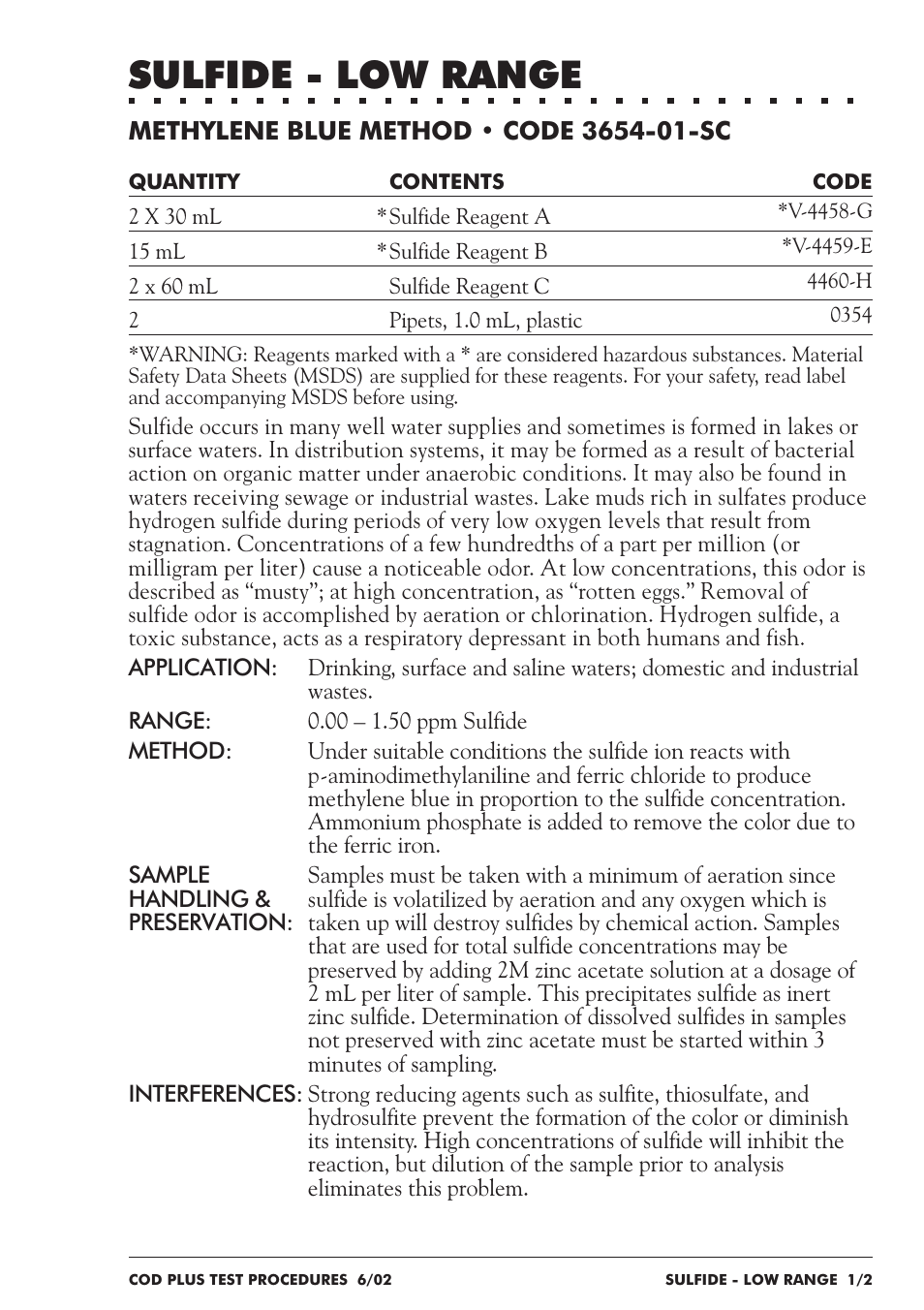 Sulfide - low range | LaMotte COD Plus Colorimeter 1922-EX2 User Manual | Page 120 / 133