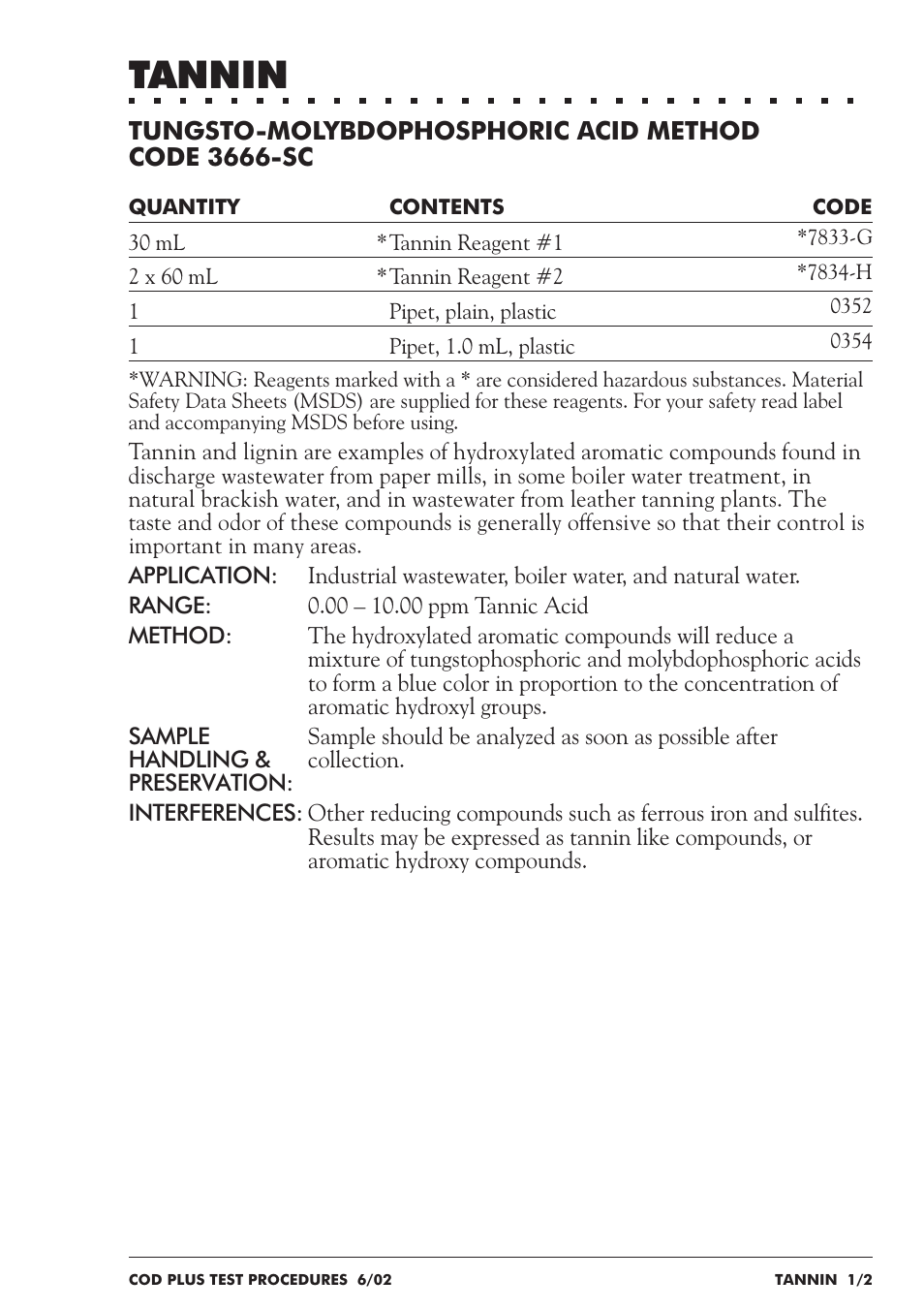 Tannin | LaMotte COD Plus Colorimeter 1922-EX2 User Manual | Page 122 / 133