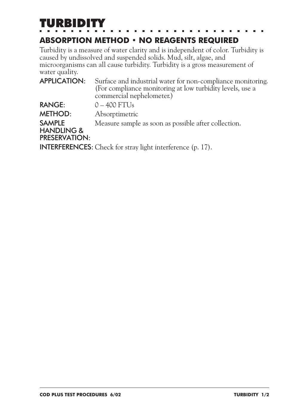 Turbidity | LaMotte COD Plus Colorimeter 1922-EX2 User Manual | Page 124 / 133