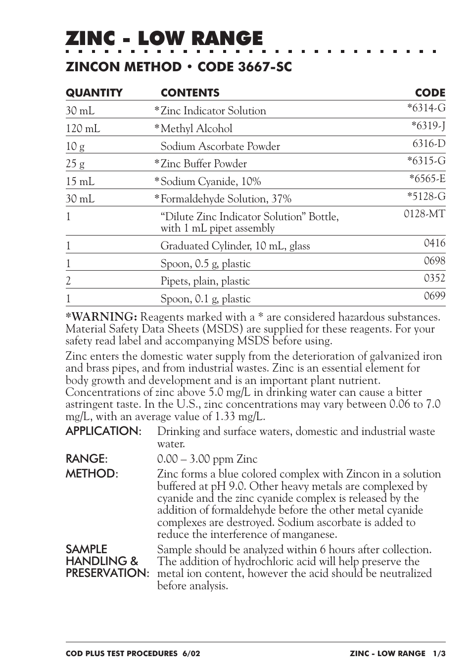 Zinc - low range | LaMotte COD Plus Colorimeter 1922-EX2 User Manual | Page 126 / 133