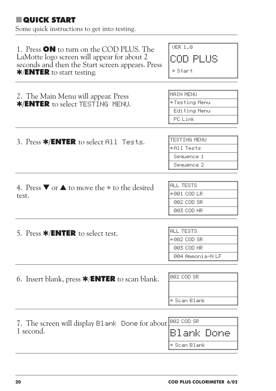 Cod plus, Blank done | LaMotte COD Plus Colorimeter 1922-EX2 User Manual | Page 20 / 133