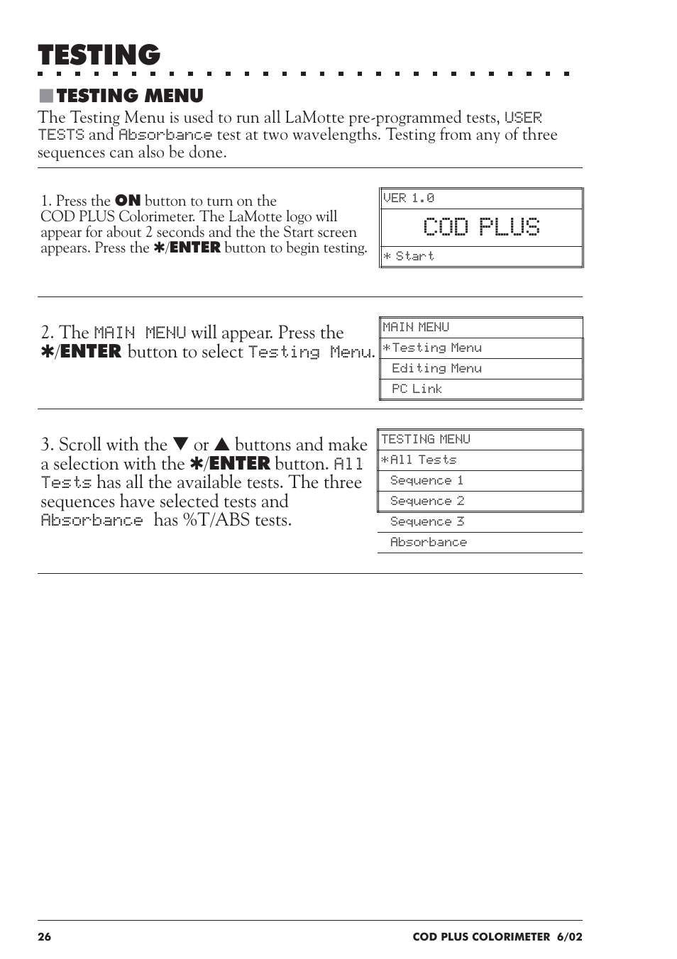 Testing, Cod plus | LaMotte COD Plus Colorimeter 1922-EX2 User Manual | Page 26 / 133