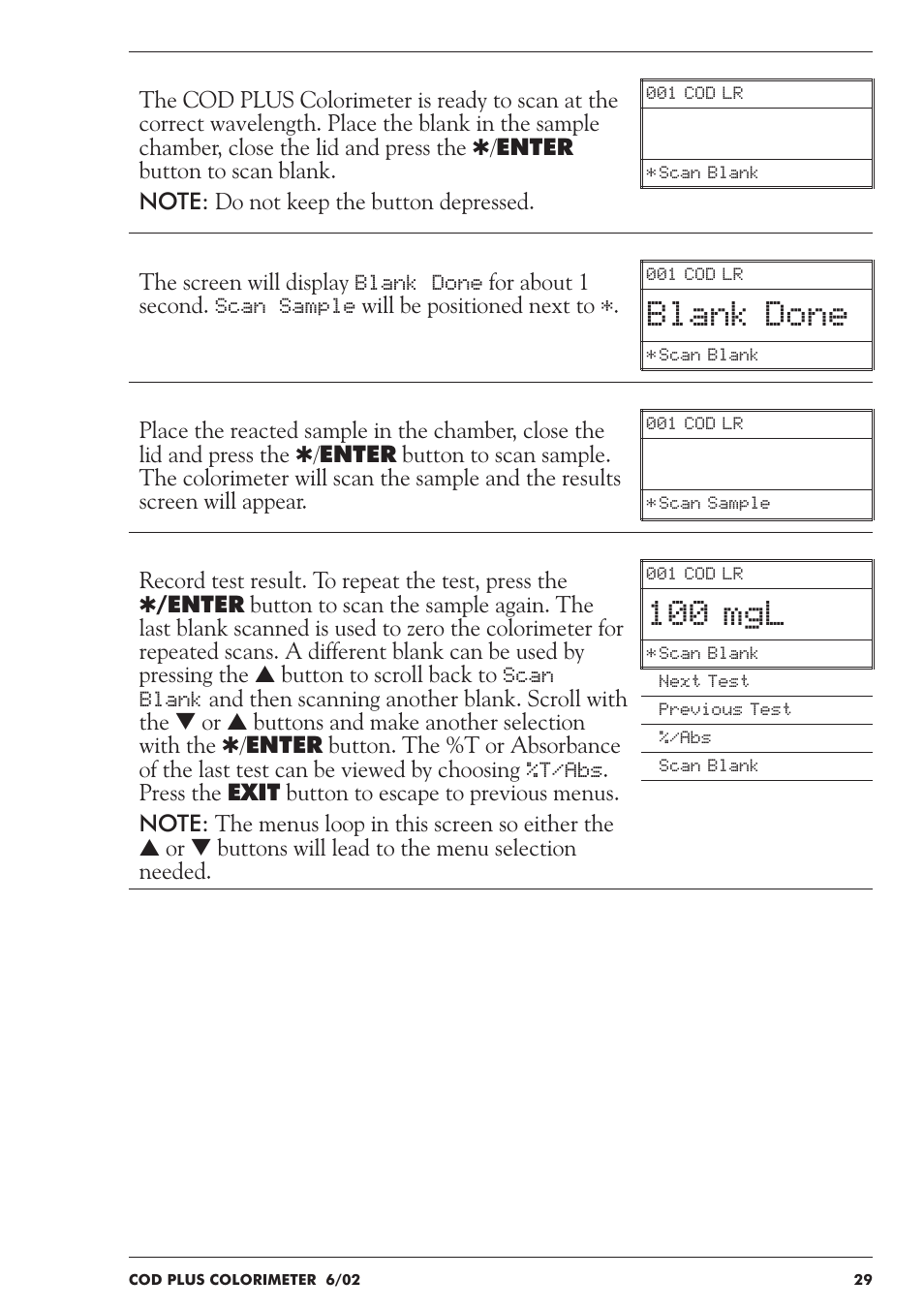 Blank done, 100 mgl | LaMotte COD Plus Colorimeter 1922-EX2 User Manual | Page 29 / 133