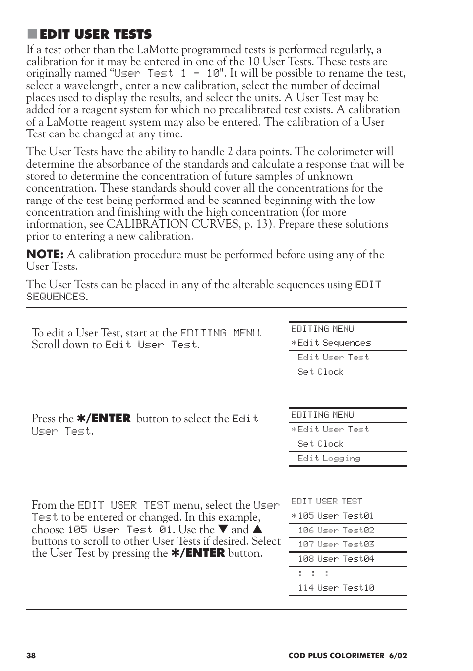 Edit user tests | LaMotte COD Plus Colorimeter 1922-EX2 User Manual | Page 38 / 133