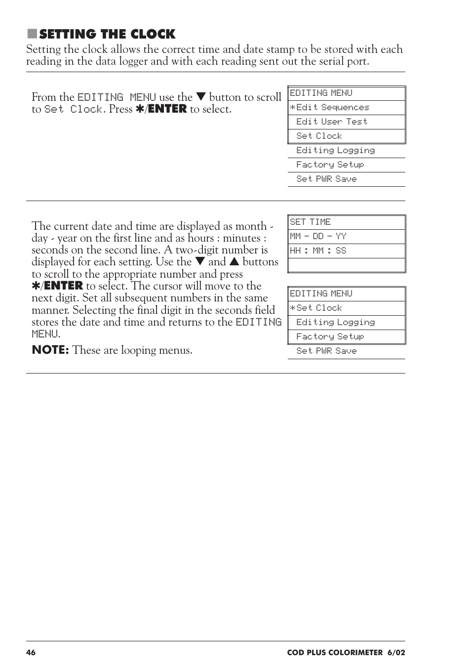 Setting the clock | LaMotte COD Plus Colorimeter 1922-EX2 User Manual | Page 46 / 133