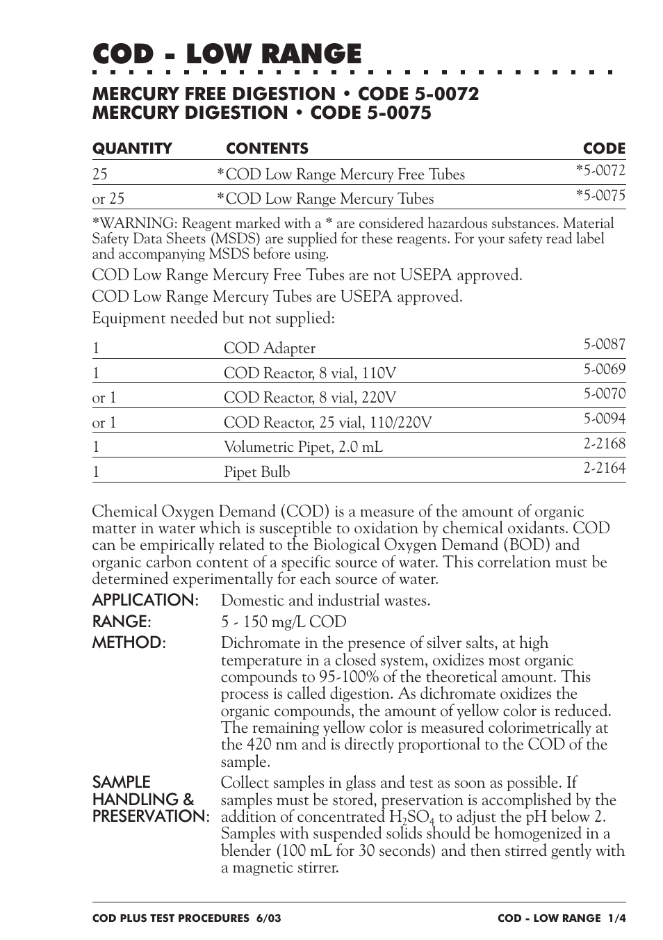 Cod - low range | LaMotte COD Plus Colorimeter 1922-EX2 User Manual | Page 56 / 133