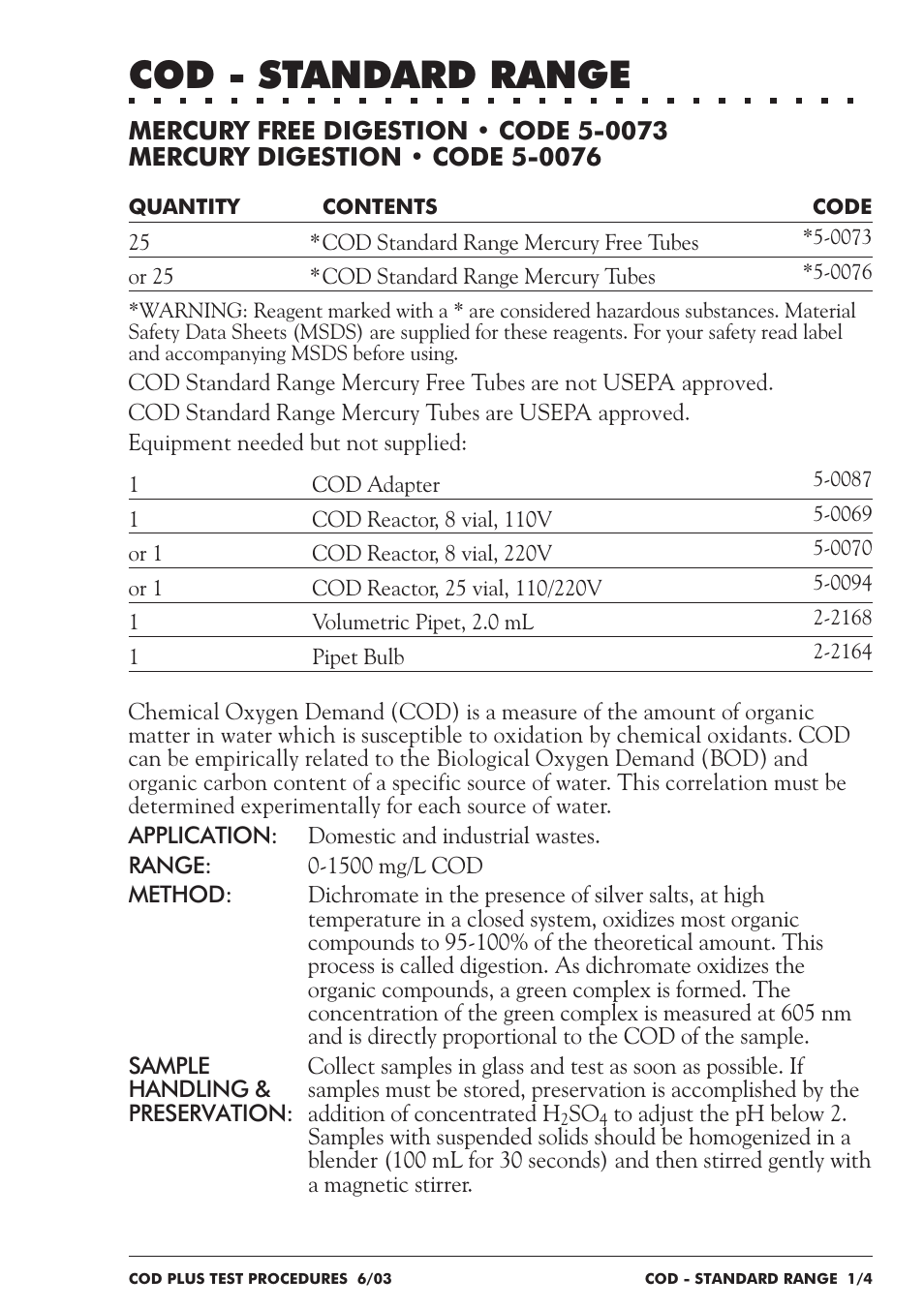 Cod - standard range | LaMotte COD Plus Colorimeter 1922-EX2 User Manual | Page 60 / 133