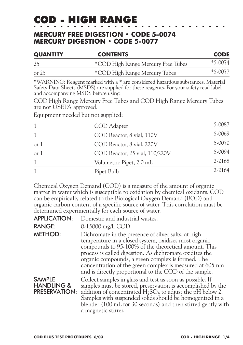 Cod - high range | LaMotte COD Plus Colorimeter 1922-EX2 User Manual | Page 64 / 133